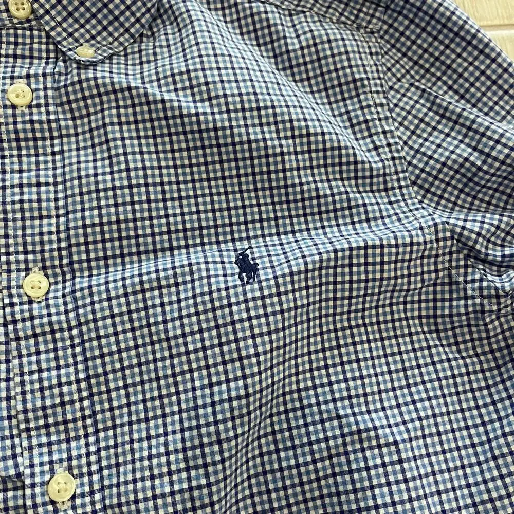 Ralph Lauren Boy's XL Blue White Plaid Long Sleeve Button Down Dress Shirt